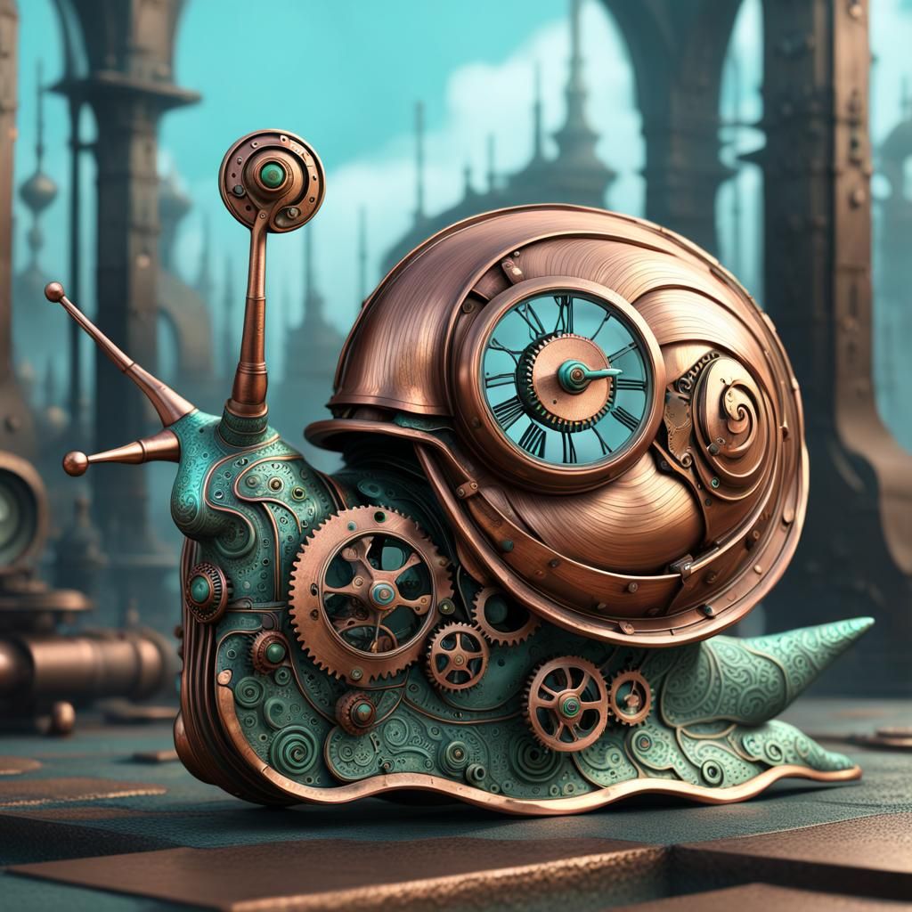 Steampunk Snail with Clockwork Details in Art Nouveau Style