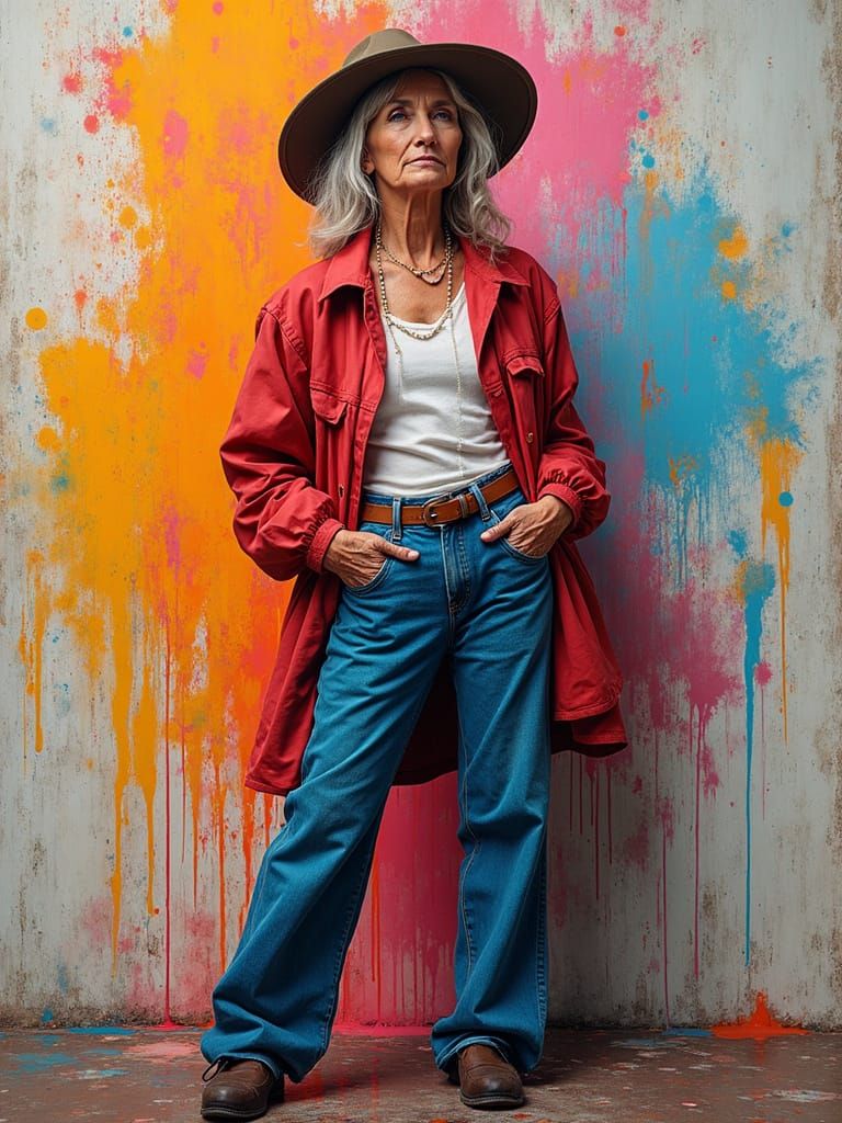 Older Woman in Youthful Graffiti Art