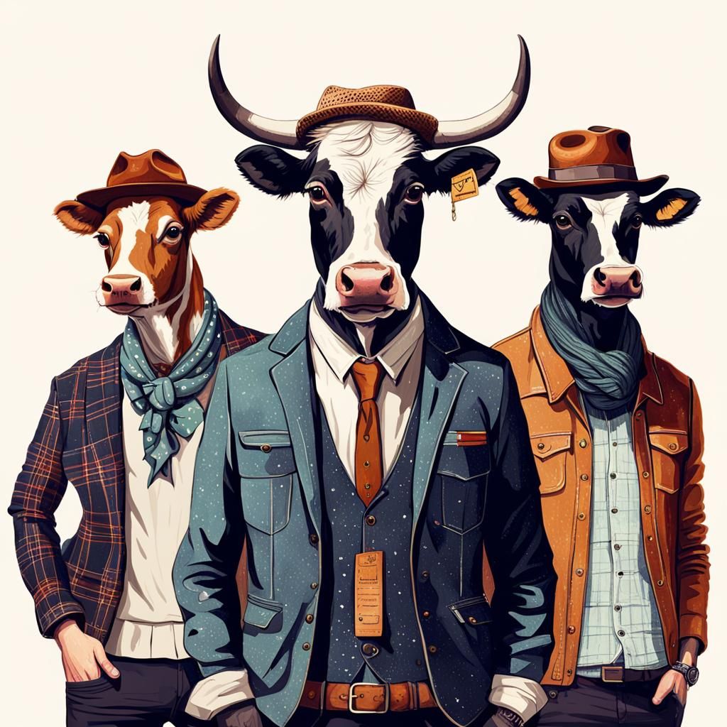 Hipster Cow and Friends Illustration