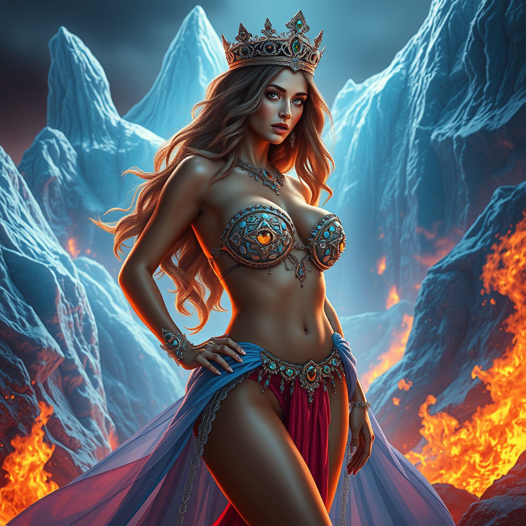 Ice and Fire Goddess in Mystical Realm