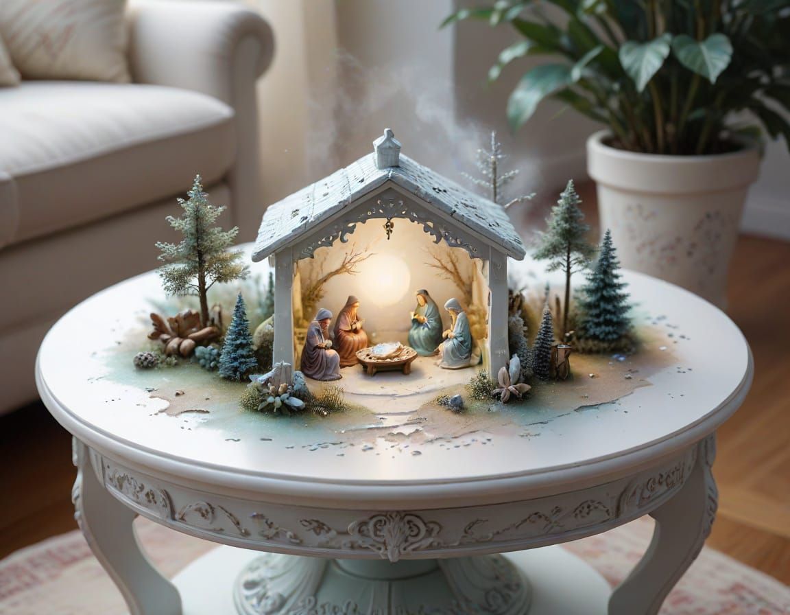 Ethereal Porcelain Nativity Scene in Soft Hues