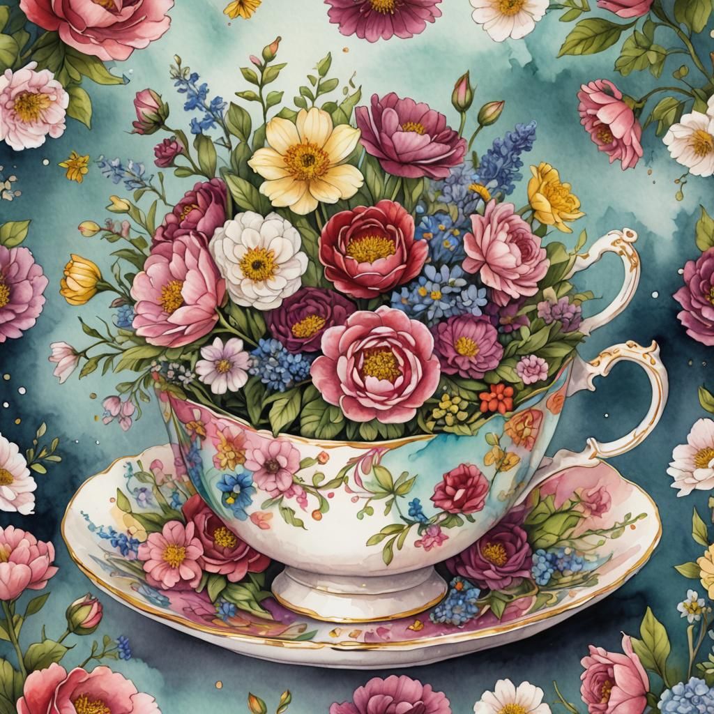 Teacup full of flowers