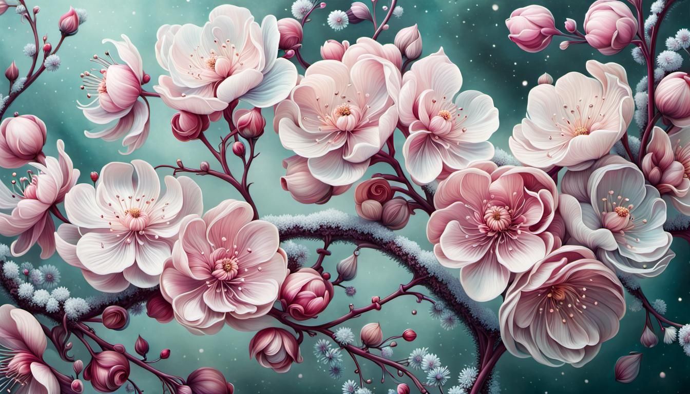 Icy Apple Blossoms in Winter Garden