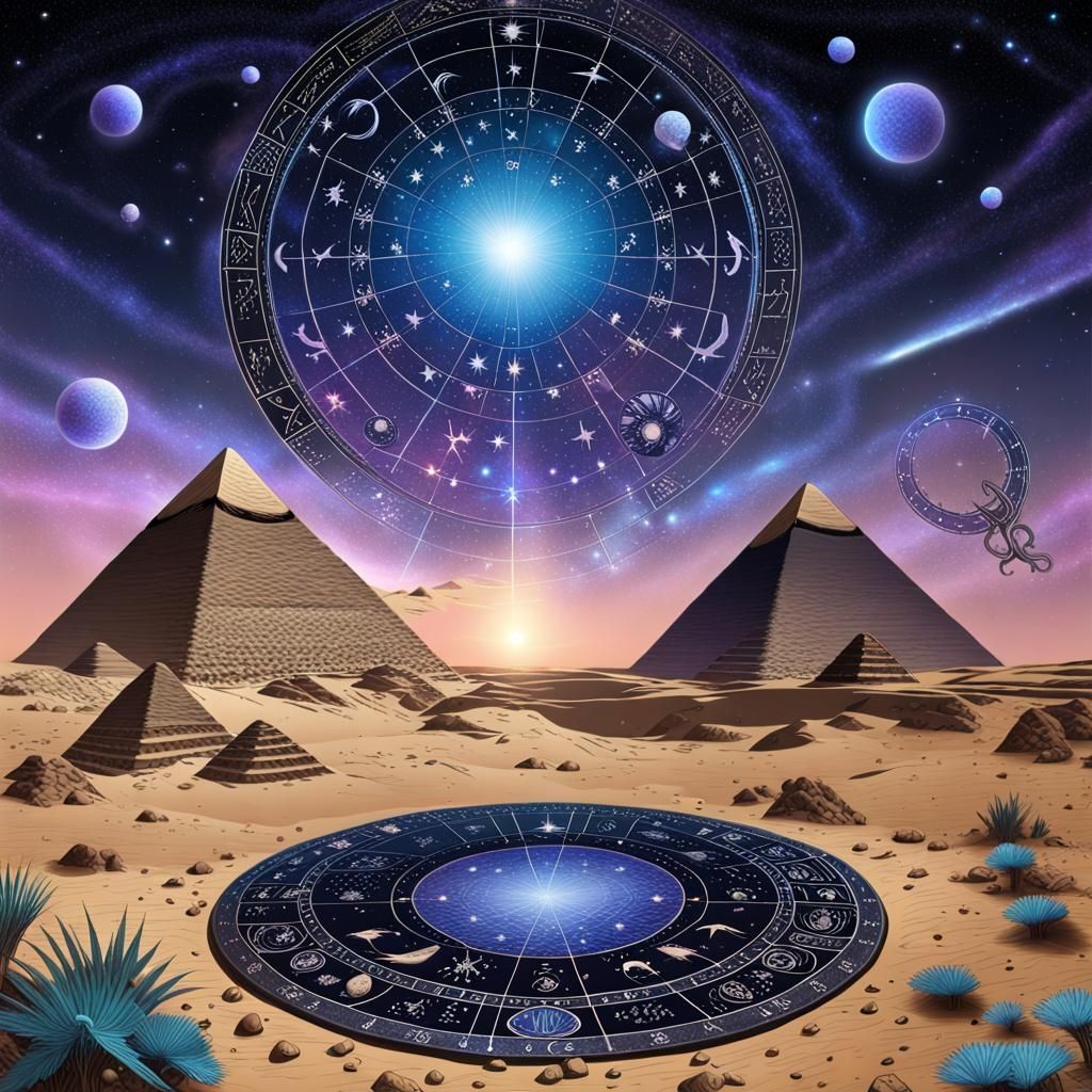 Egyptian Landscape with Black Zodiac Signs
