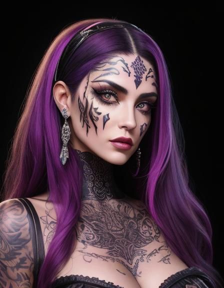 Tattooed Latina Pinup in Gothic Psychedelic Style
