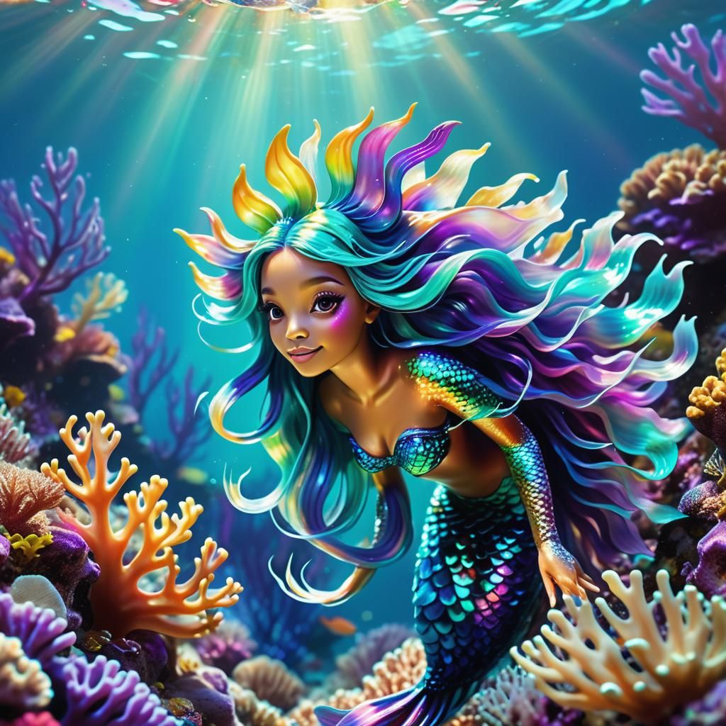 Rainbow Mermaid Anthropomorphic Sea Slug in Vibrant Digital....