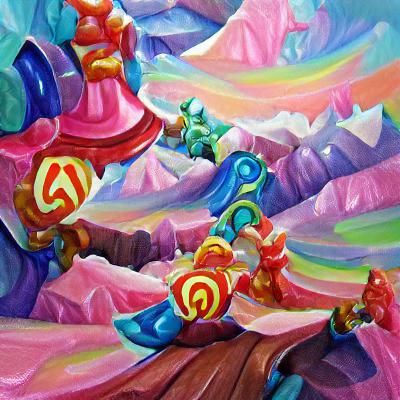 Vibrant Candyland Wonderland in Gouache Style