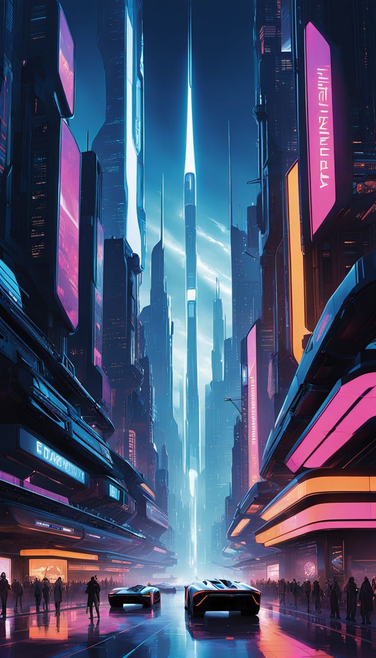 Cyberpunk Metropolis at Night: Futuristic Urban Dystopia