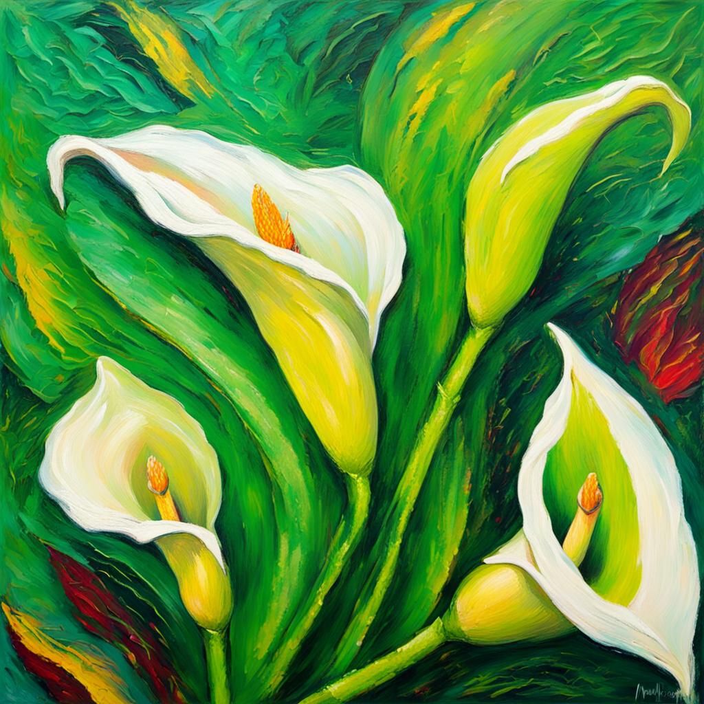 Green Goddess Calla Lily in Expressionist Oil Painting