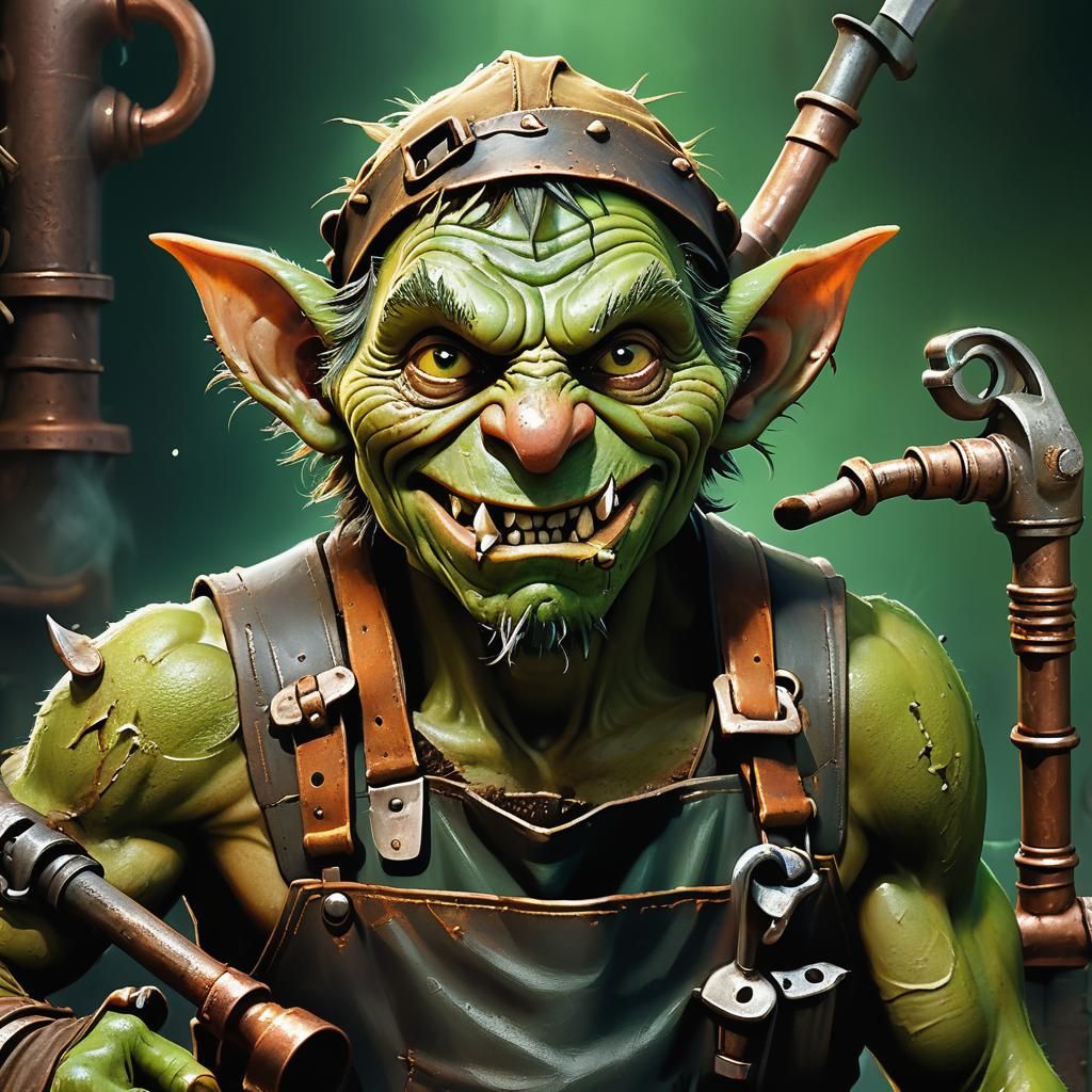Goblin Plumber Portrait in Detailed Fantasy Art