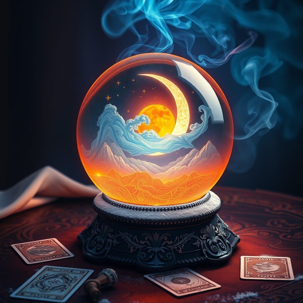 Crystal Ball Illuminated by Crescent Sun in Elegant Night Sc...