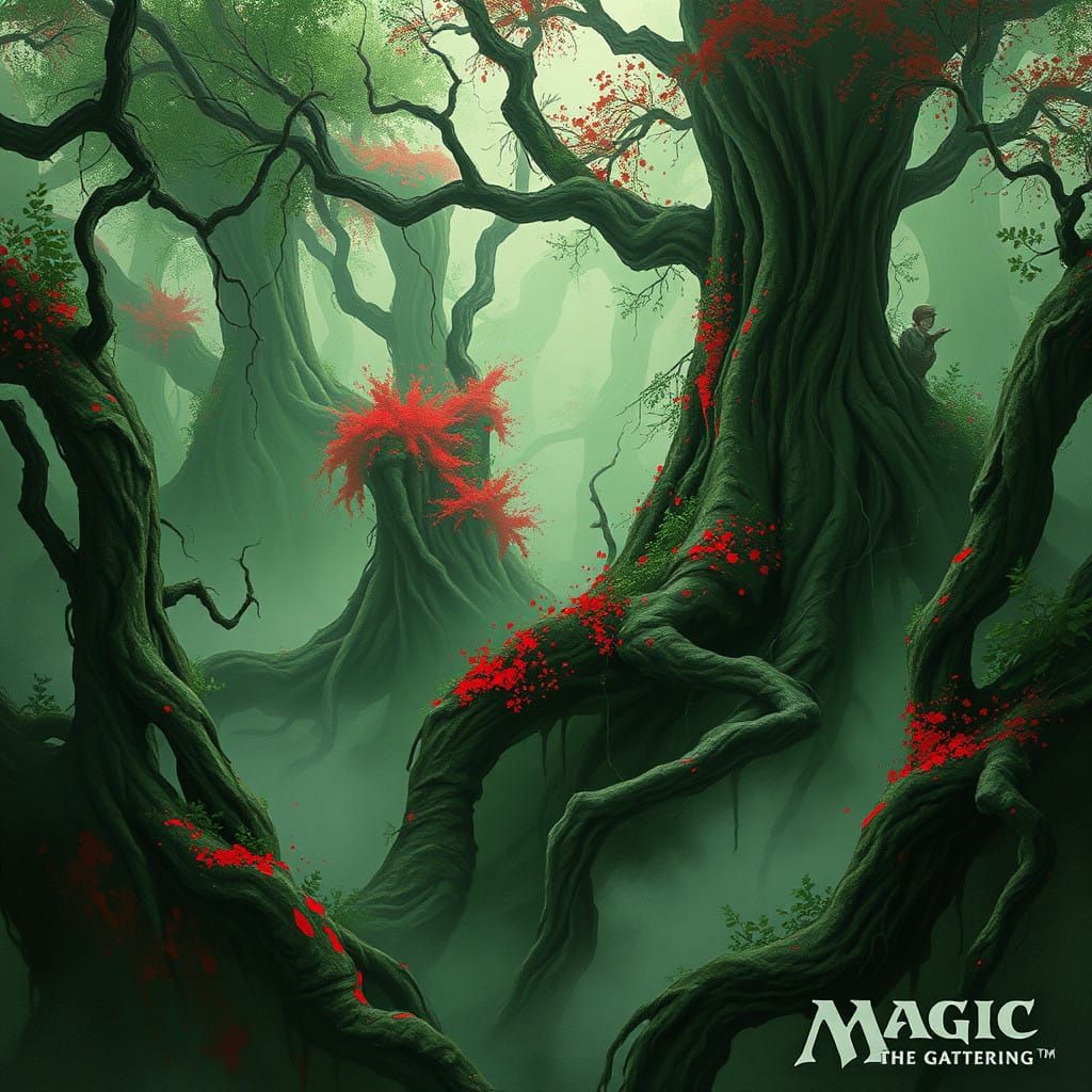 Vibrant Jungle Landscape in Iconic Magic the Gathering Style