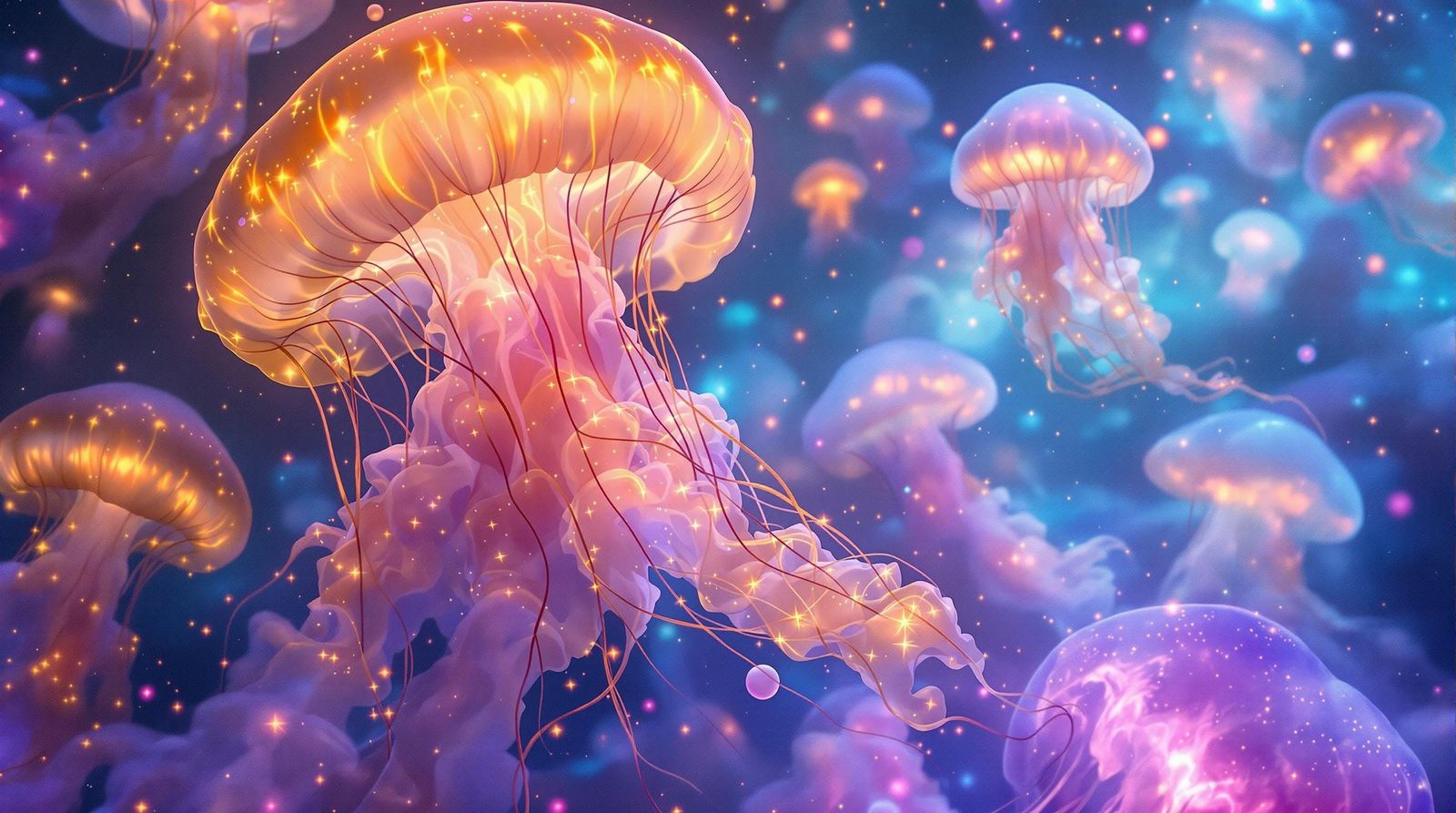 Glowing Jellyfish in Cosmic Oceanic Wonderland