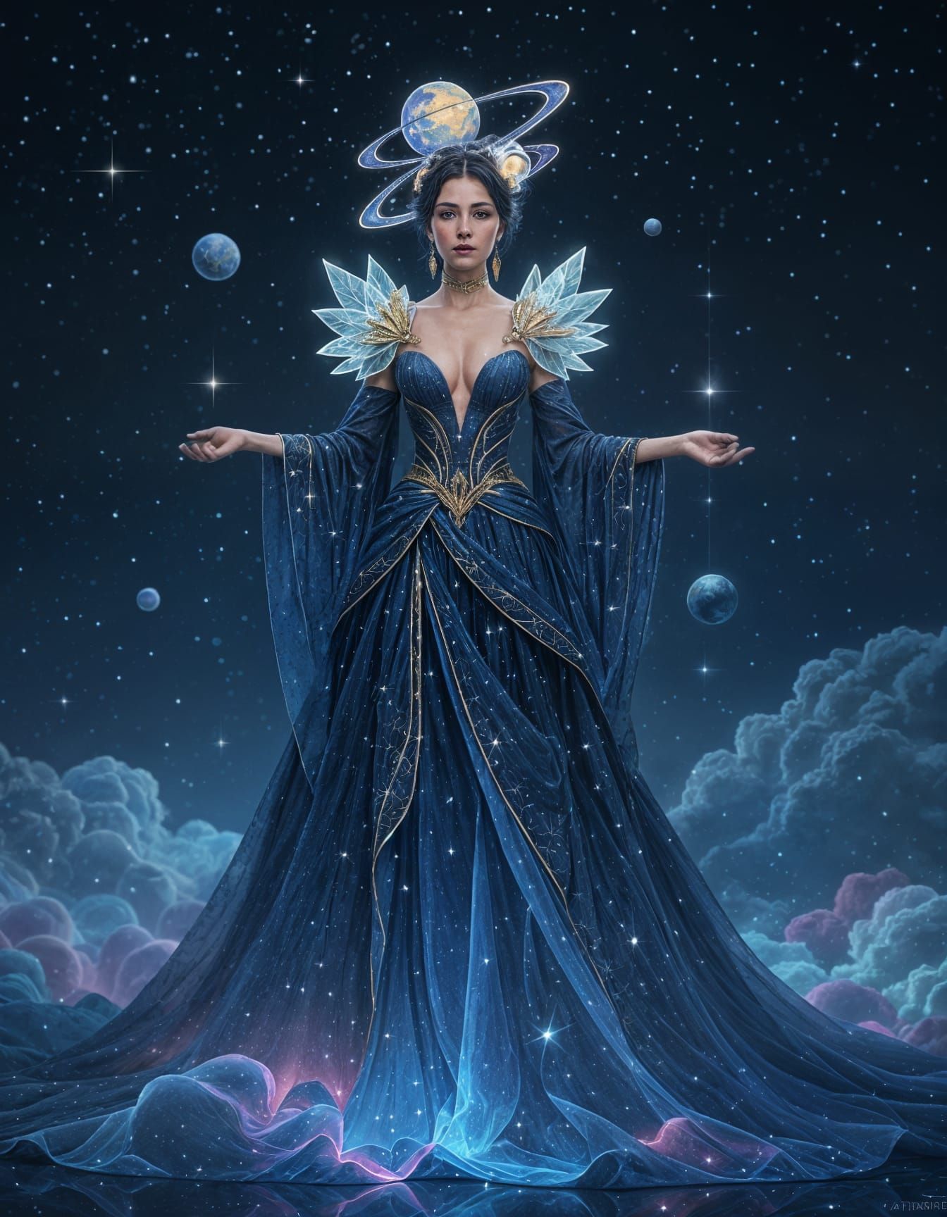 Regal Sorceress in Starlight Gown