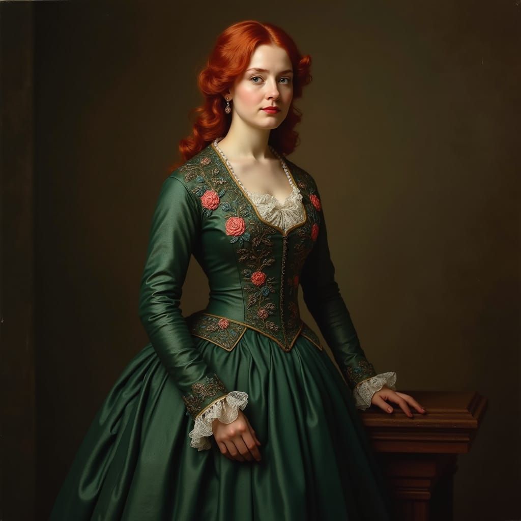 1780s Lady in Dark Green Caraco Jacket