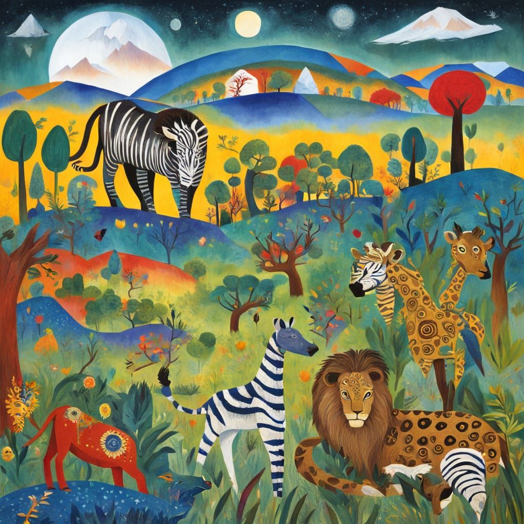 Tropical Savannah Meets Majestic Kilimanjaro in Vibrant Art