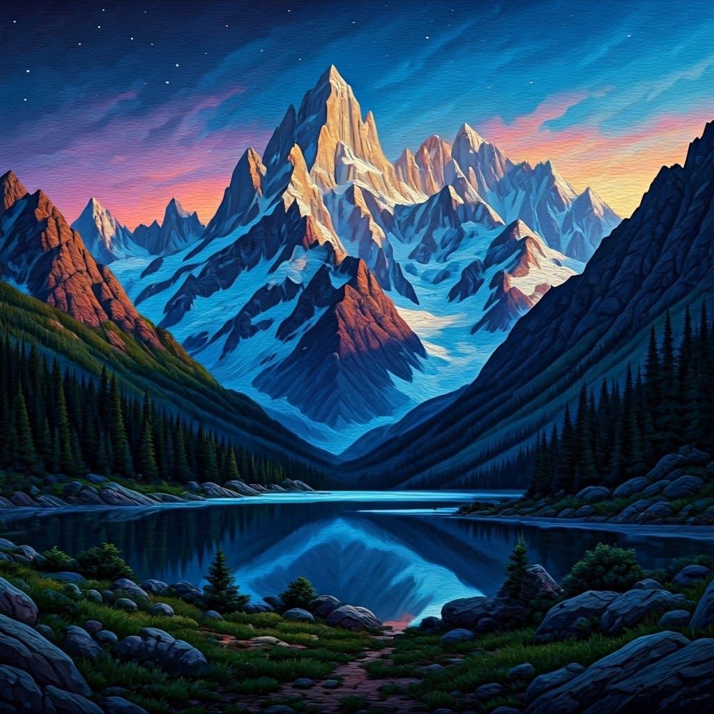 Alpine Twilight Landscape Painting