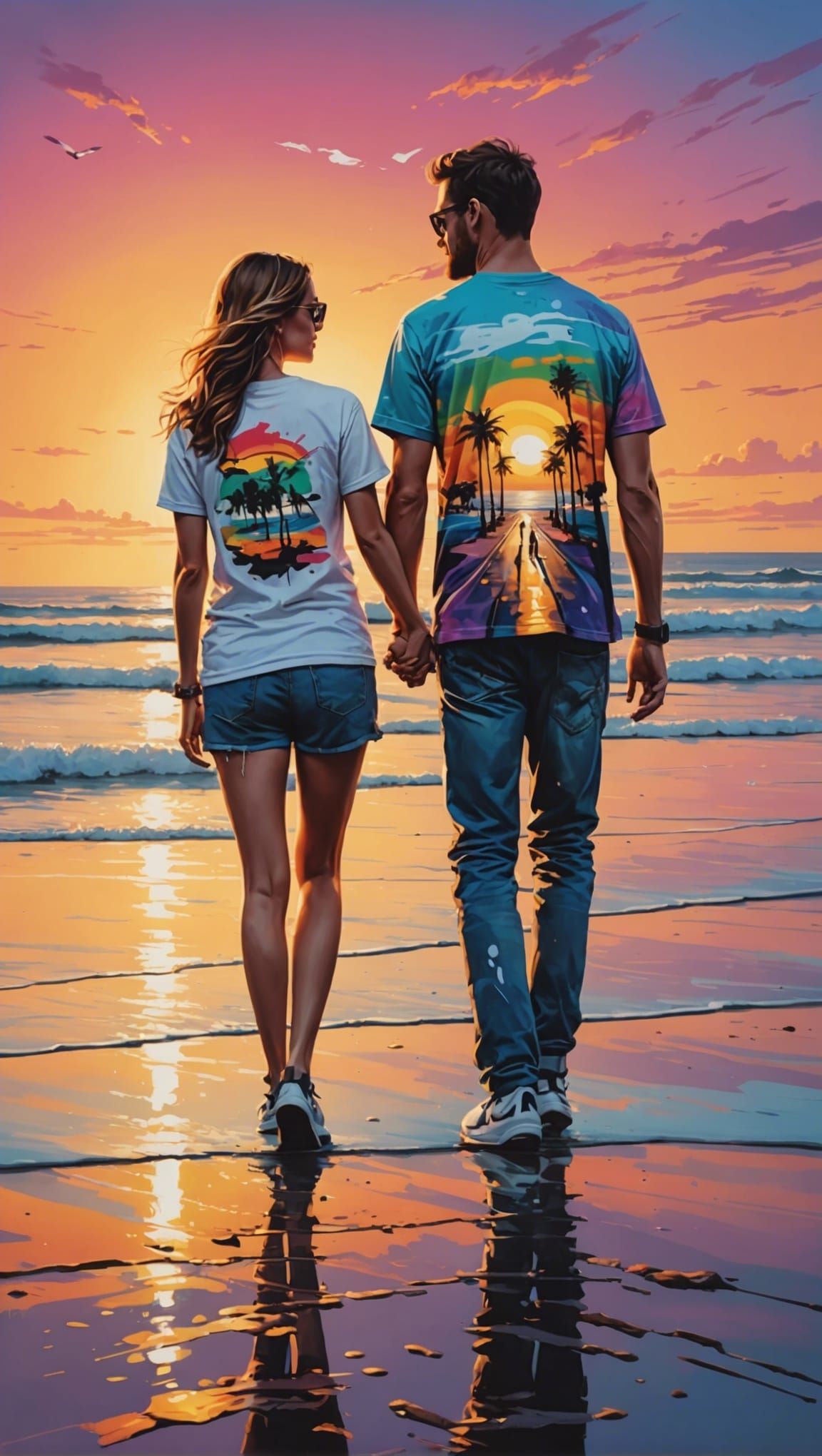 Couple at Sunset in Graffiti Splash Art Style