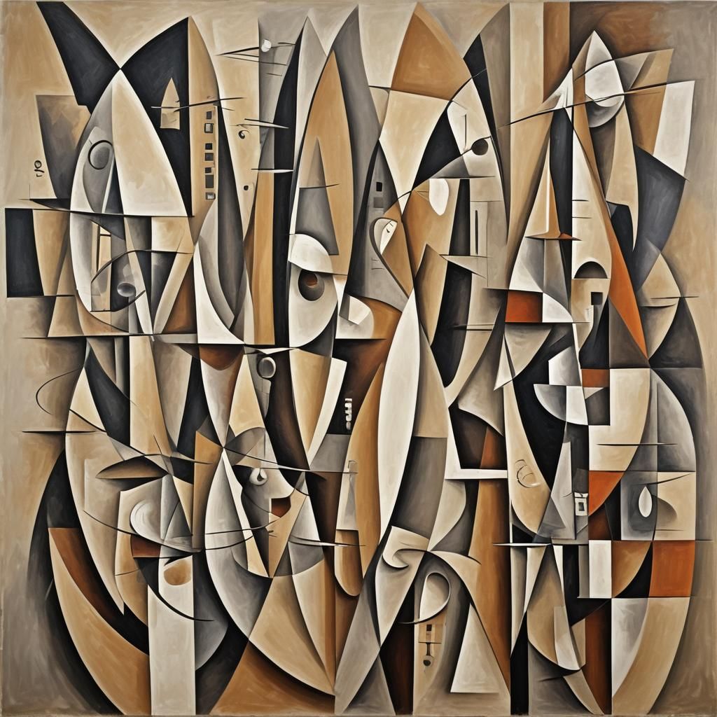 Abstract Geometric Painting with Stripes and Ovals