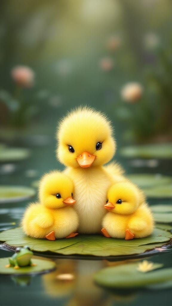 Mother Duck and Ducklings in Dreamy Style
