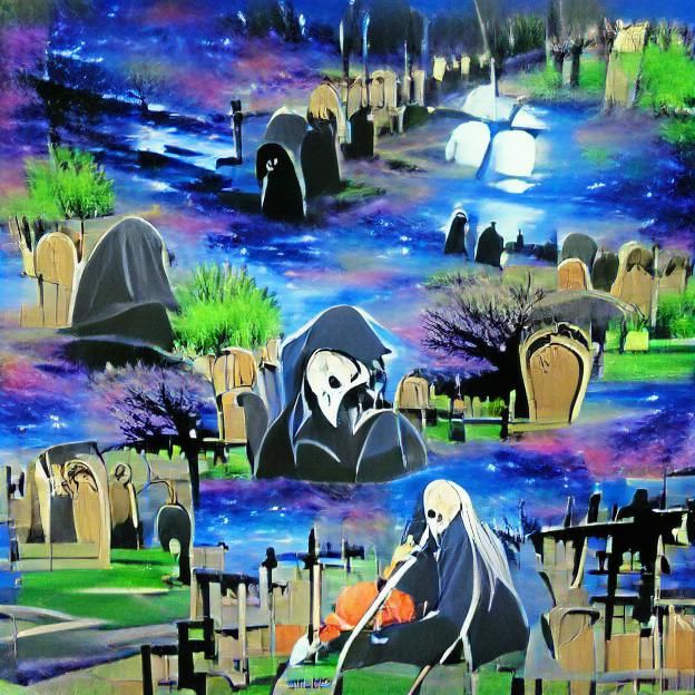 Eerie Anime Reaper in Halloween Graveyard Acrylic