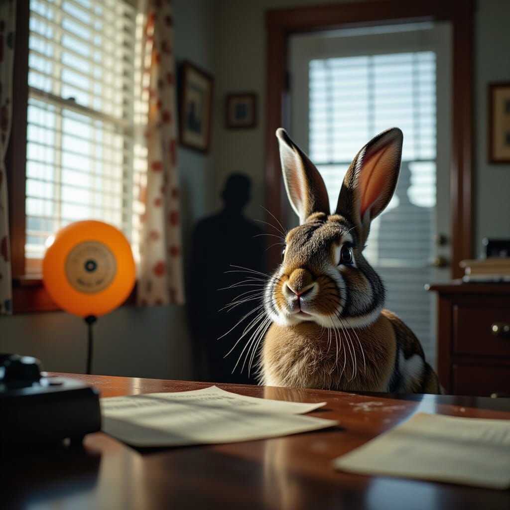 Rabbit-Duck Hybrid Photobombs 1950s Detective Office Scene