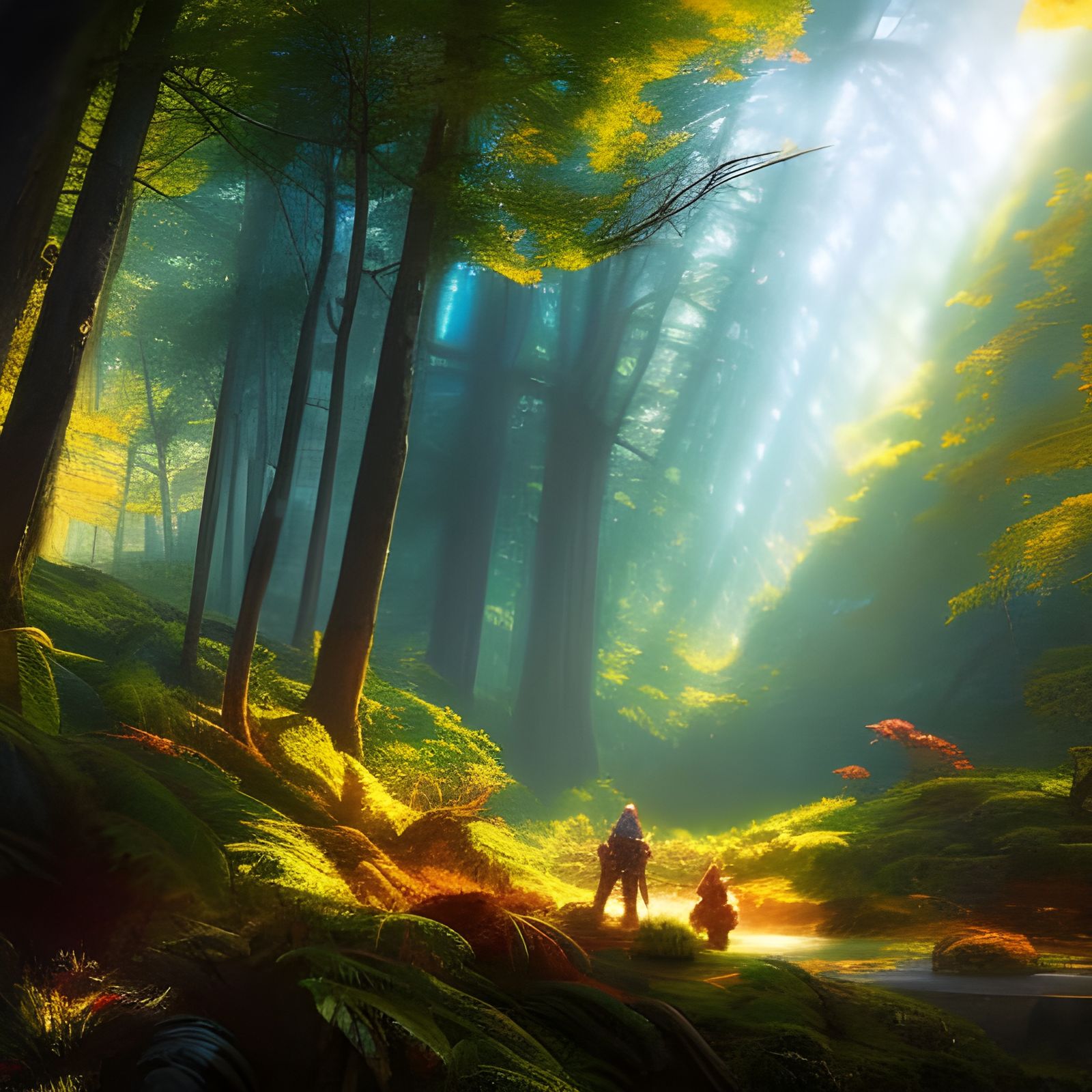 Magical Forest Landscape with Vibrant Light