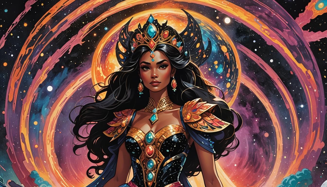 Glamorous Sci-Fi Beauty Before a Black Hole