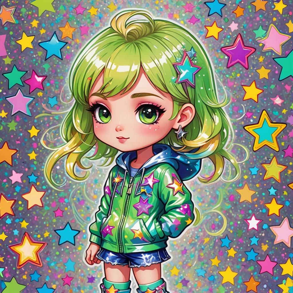 Vibrant Kawaii Rockstar Girl in Pastel Hues