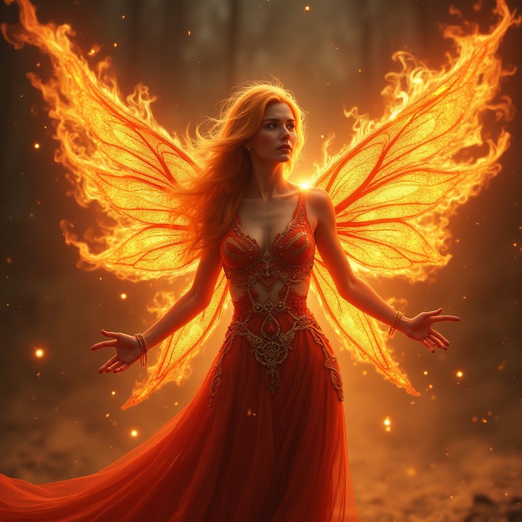 Ethereal Fire Siren in Vibrant Mythic Realism