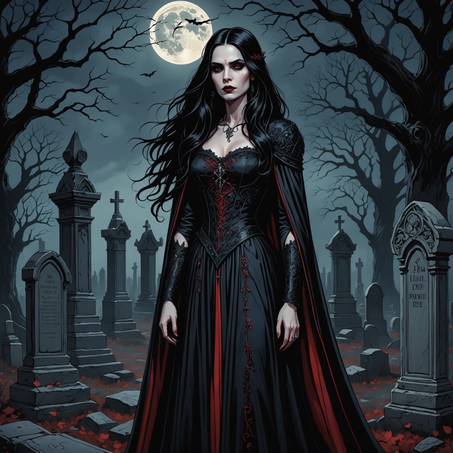 Elegant Vampire in Gothic Graveyard, Dark Fantasy Art