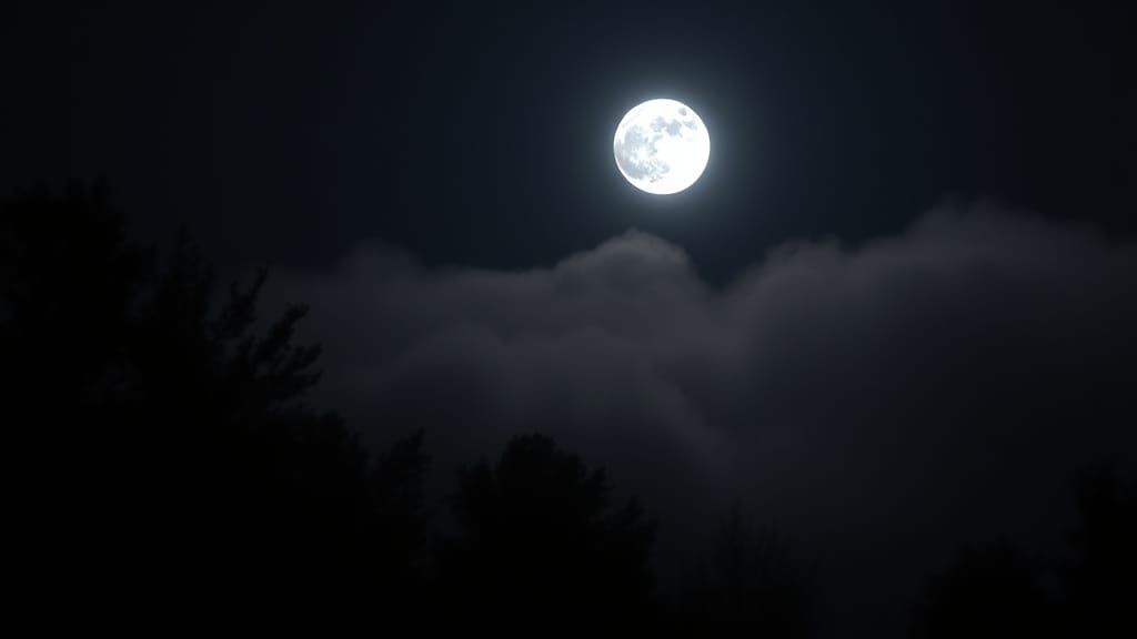 Menacing Full Moon in Foggy Night Sky
