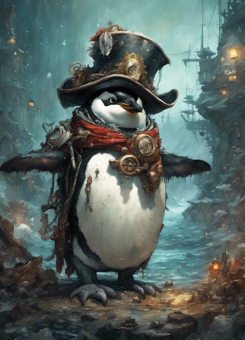 Penguin Pirate Fantasycore Artwork in 8K Resolution