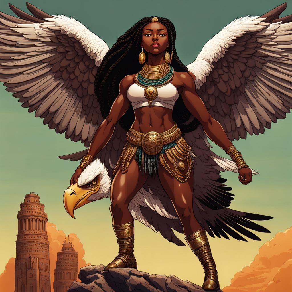 Muscular African Girl on Eagle Neck