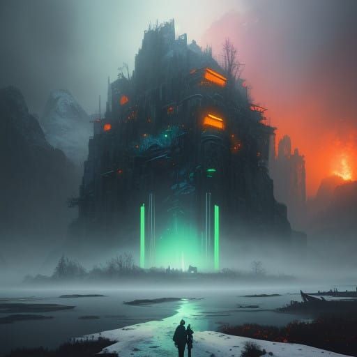 Winter Wonderland in Vibrant Colors, Fantasy Concept Art