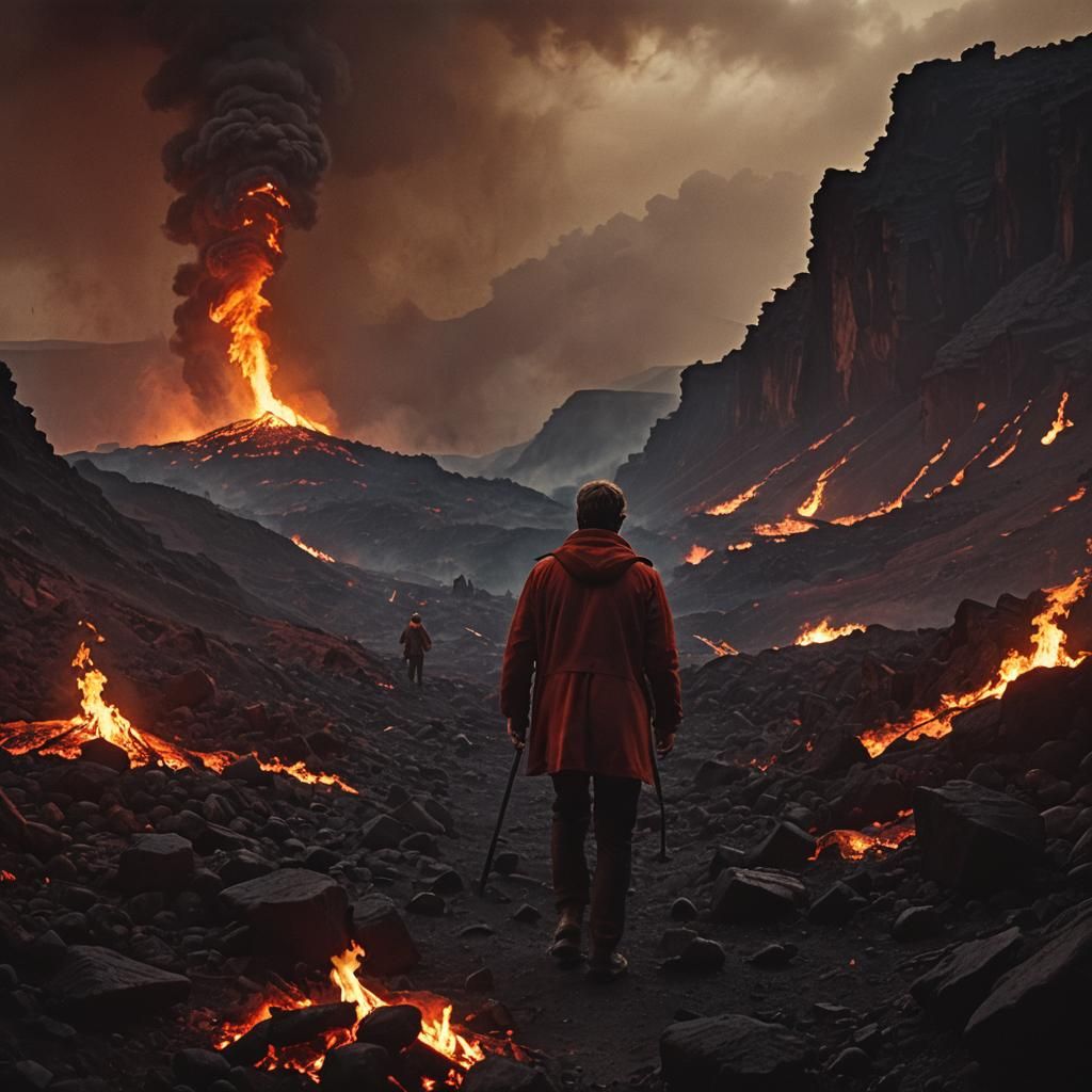 Cinematic Hellscape: Man's Desperate Escape