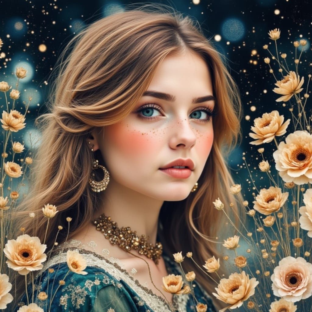 Whimsical Woman Dancing in a Garden at Dusk