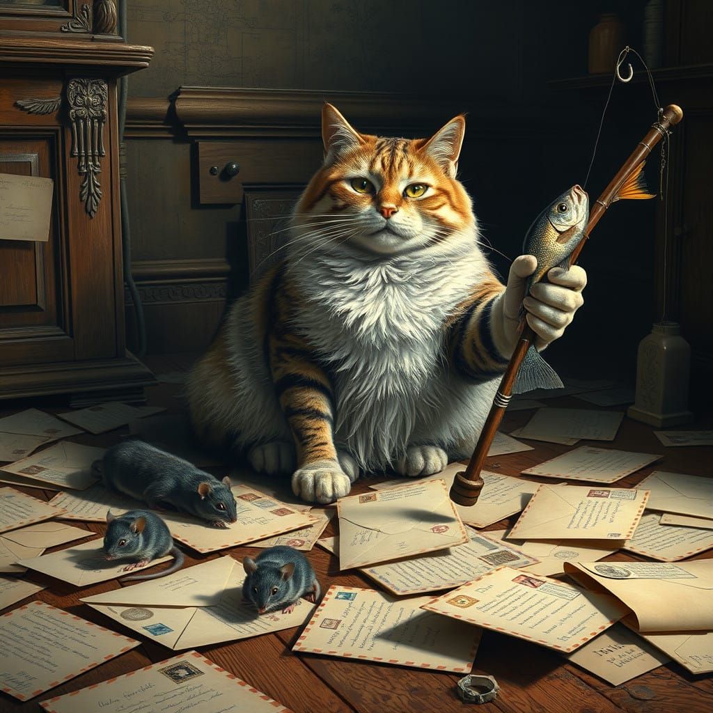 Whimsical Feline Scene in Vintage Kitchen Style