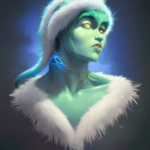 Blue Grinch Portrait in Hyperdetailed Style