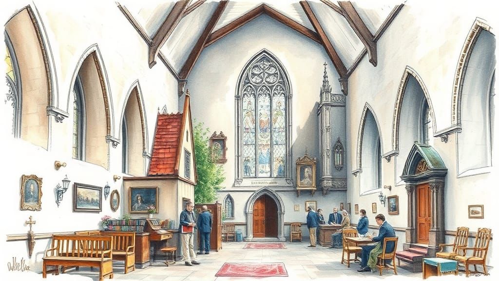 Old England Scene in Watercolor Charcoal Style