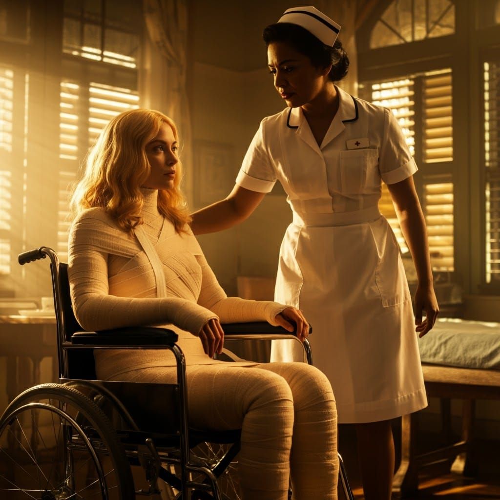 Anime Woman in Wheelchair with Full Body Cast