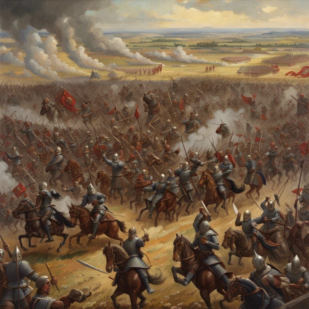 Epic Medieval Battle Scene as Oil Painting