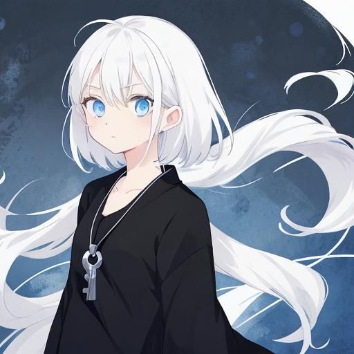 Anime Girl with White Hair and Blue Eyes