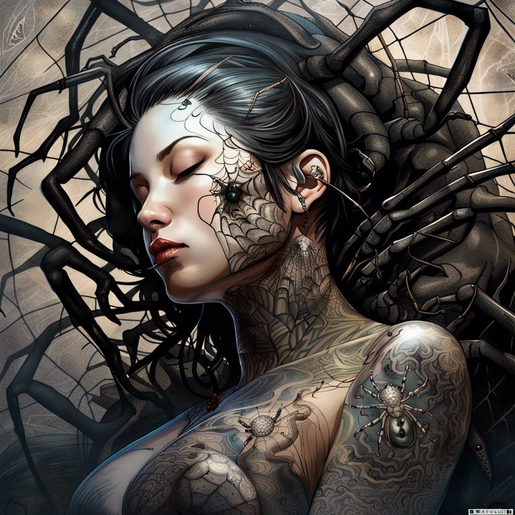 Spider Tattooed Goddess in Deep Dark Colors