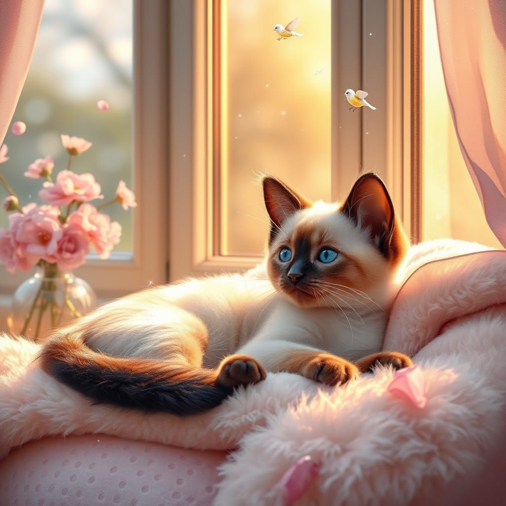 Dreamy Siamese Kitten in Whimsical Wonderland