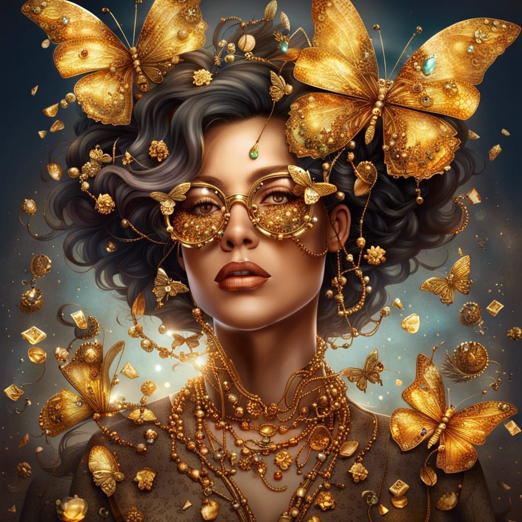 Steampunk Woman with Golden Glasses and Jewels
