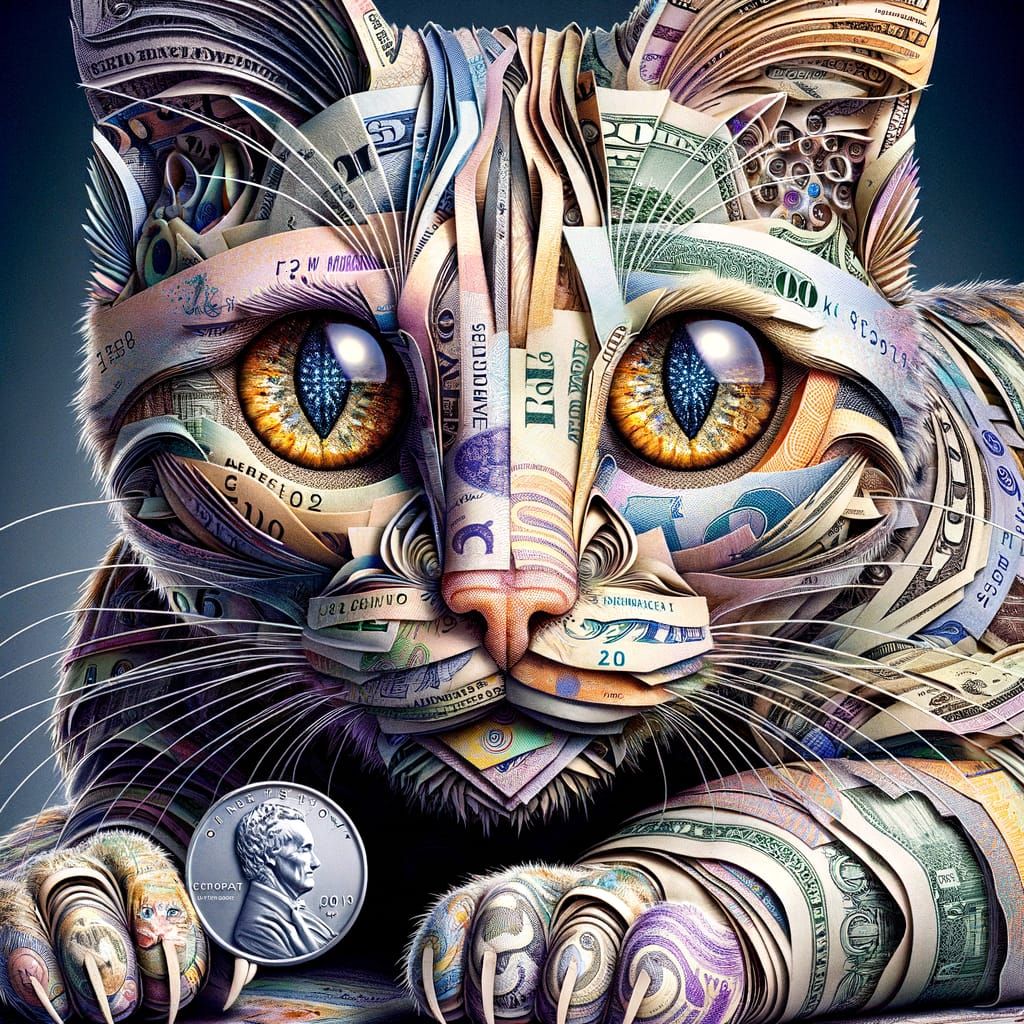Hyperrealistic Cat Made of Money