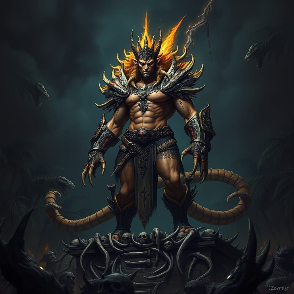 Queen of Beasts on Bone Throne