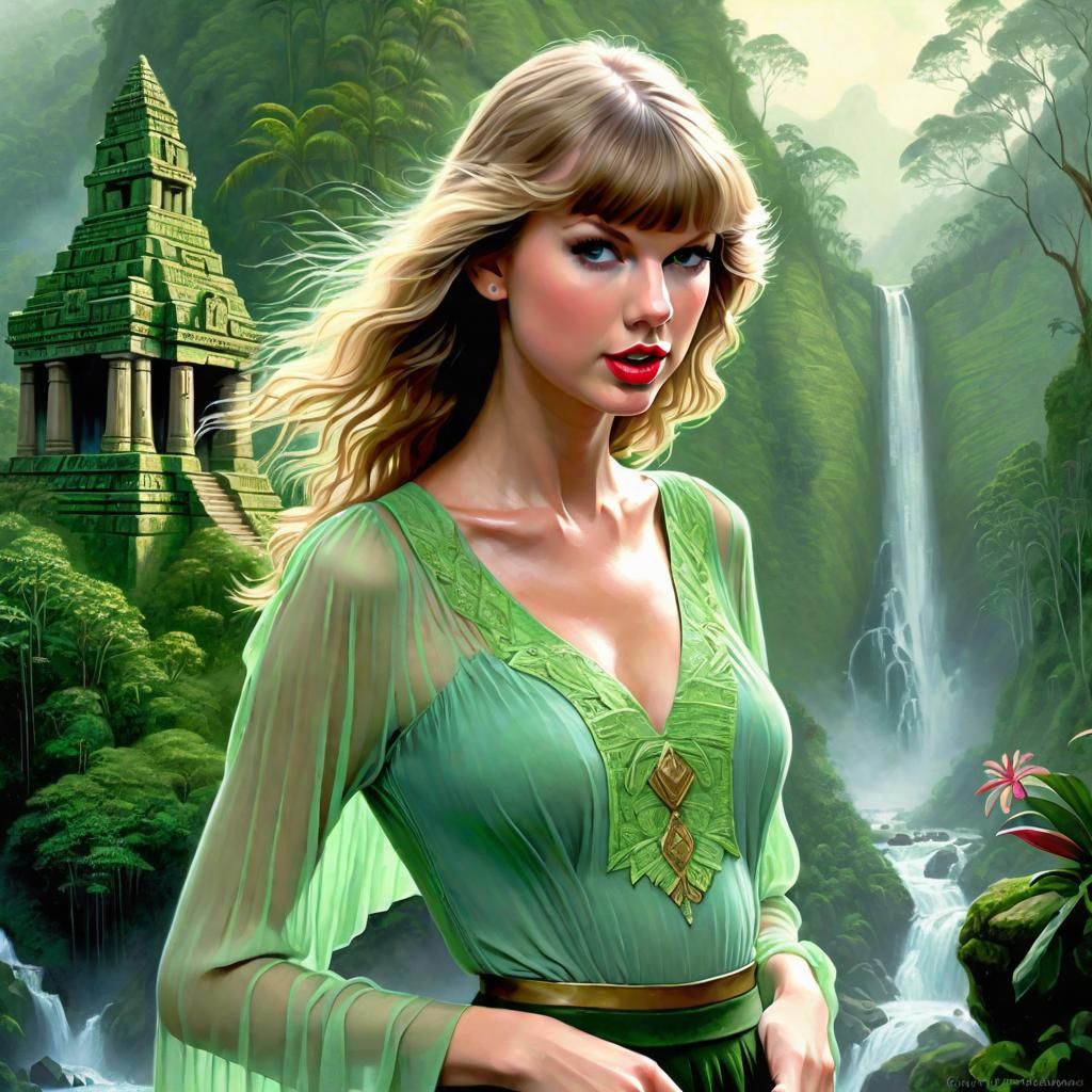 Taylor Swift in Rainforest with Inca Temple