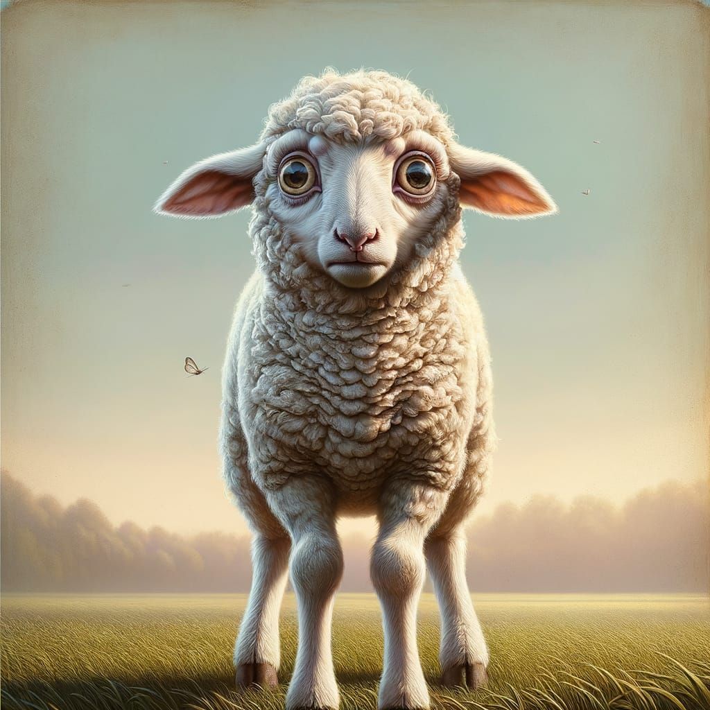 Anxious Lamb in Serene Countryside: Digital Art